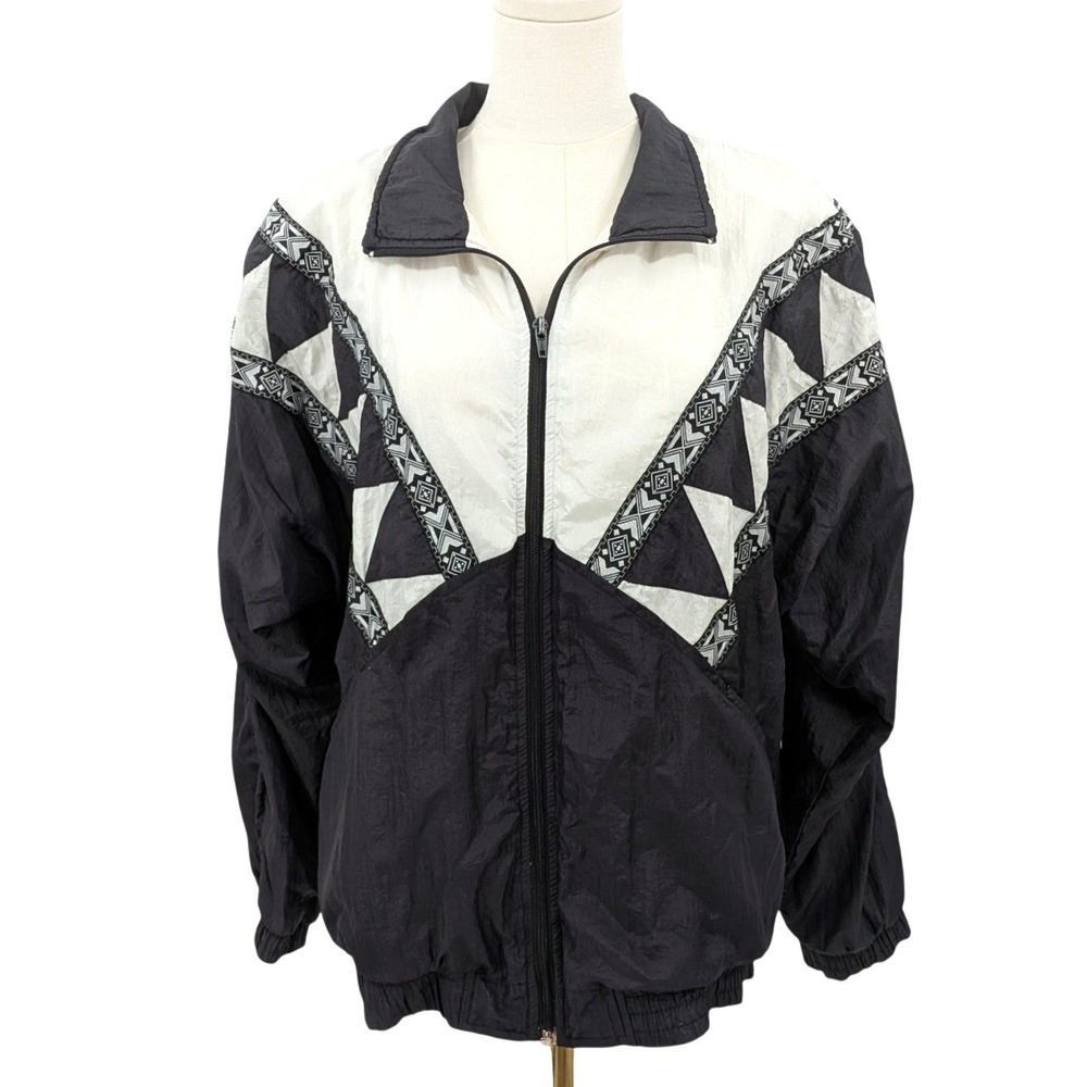 Vintage Bocoo Colorblock Windbreaker Jacket Black White Geometric 90s Athleisure